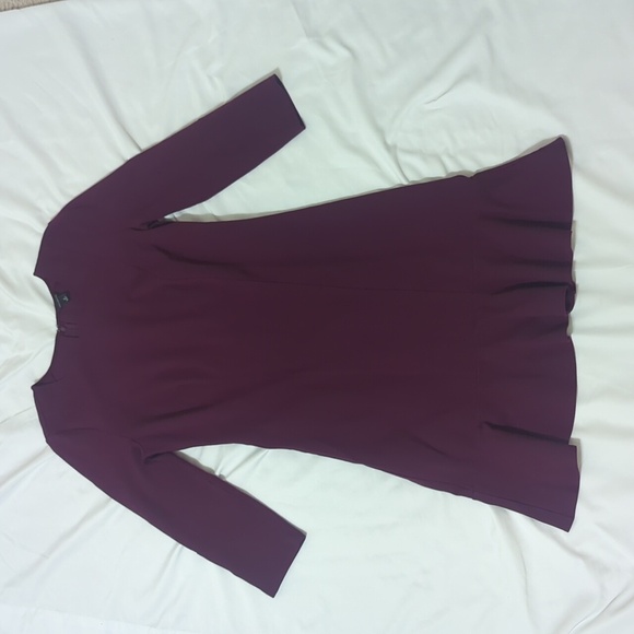 LOFT Crew Neck 3/4 Sleeve Fit And Flare Dress, Color Burgundy Size 8 - Picture 1 of 15